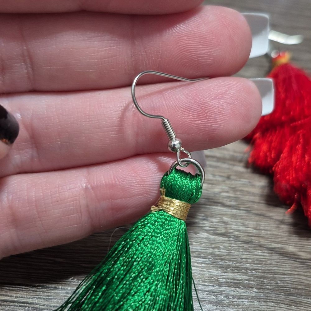 ♡♡♡Elegant Red and Green Tassel Earrings | Stocking Stuffer Gifts - Picture 4 of 8